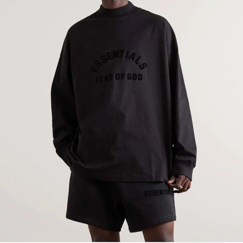 UNISEX FEAR OF GOD ESSENTIALS Logo Appliquéd Cotton Jersey Mock-Neck T-Shirt